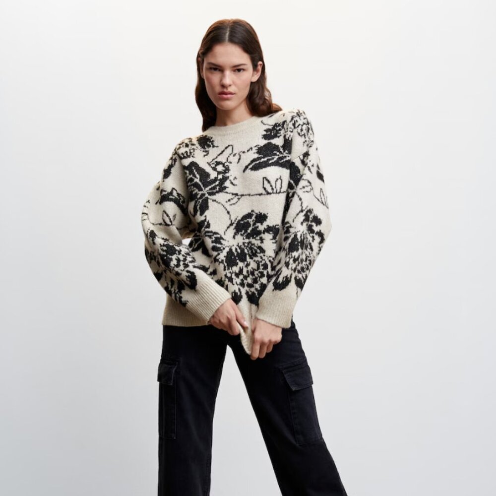 Mango Flowers Knit Sweater - Sz S